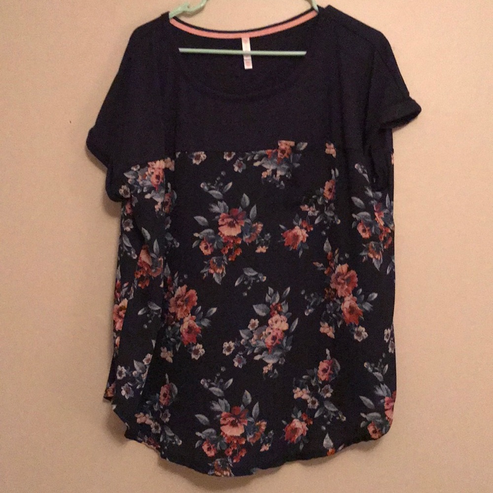 Navy Blouse with Floral Print